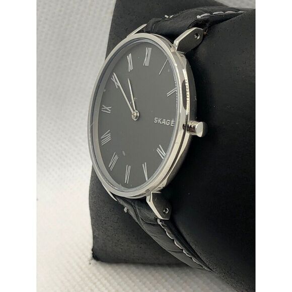 Skagen SKW2677 Women's Black Leather Analog Gray Dial Quartz Wrist Watch KS294 - Picture 2 of 8